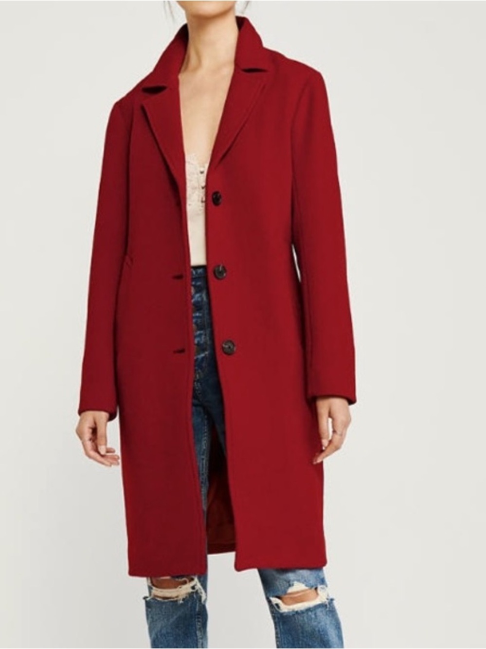 Abercrombie & Fitch Small Red Long Wool Blend Dad Coat